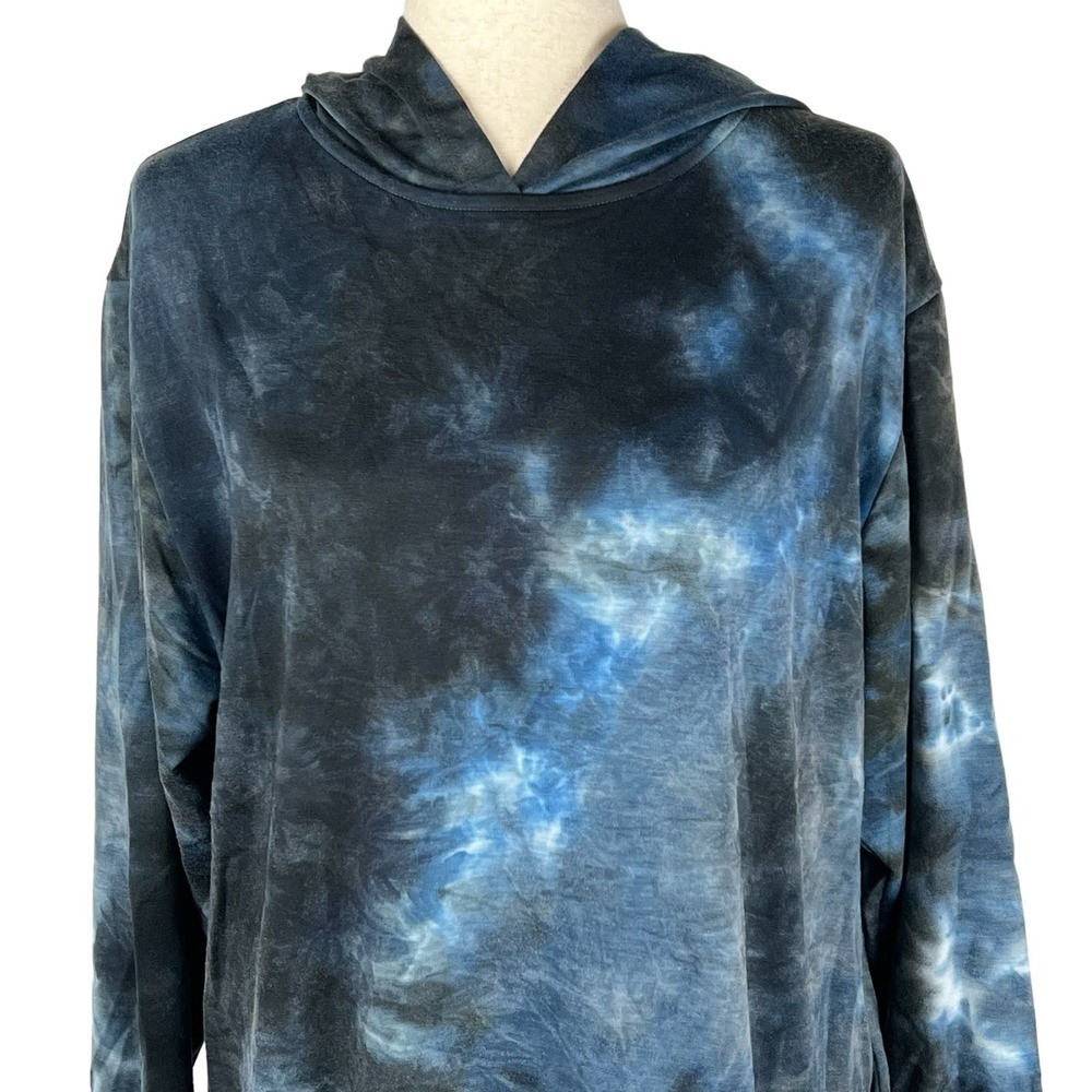FRAICHE BY J TIE DYE LONG SLEEVE HOODIE MINI DRESS IN BLUE NWT WOMEN'S SMALL - Picture 3 of 16